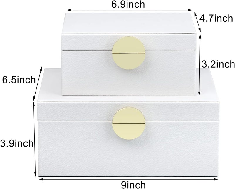 HofferRuffer Faux Leather Jewelry Boxes, Decorative Boxes Storage Accessory Organizer with Gold Hardware Decor, Classic Vegan Leather Set of 2 Pieces (White) - Image 2